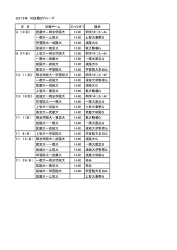 2015年 対抗戦Bグループ 月 日 対戦チーム キックオフ 場所 9．13(日