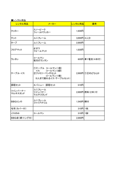 レンタル用品 レンタル用品 メーカー レンタル用品 備考 クッカー