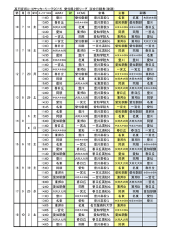 高円宮杯U-18サッカーリーグ2015 愛知県2部リーグ 試合日程表（後期