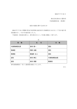 新 職 氏 名 旧 職 代表取締役社長 多田 順一 重任 取締役