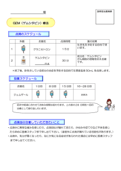 様 GEM（ゲムシタビン）療法 点滴のスケジュール 投薬