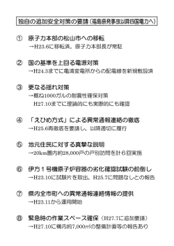 独自の追加安全対策の要請（福島原発事故以降四国電力へ） ① 原子力