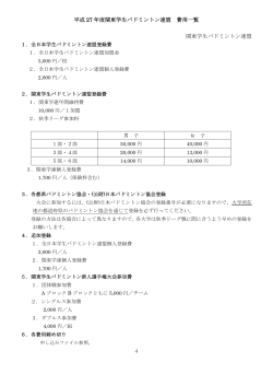 費用一覧 - 関東学生バドミントン連盟