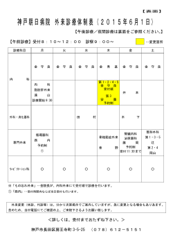 神戸朝日病院 外来診療体制表（2010年12月13日更新）