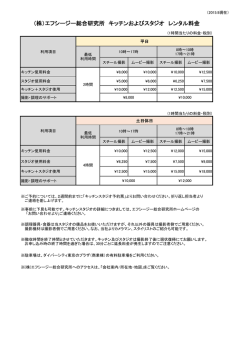 （株）エフシージー総合研究所 キッチンおよびスタジオ レンタル料金
