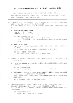 ボイラー ・圧力容器関係法令の圧力・ 応力等単位のS ー単位化対照表