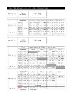 平成27年度 東日本学生レスリングリーグ戦 日程表および対戦表