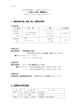 ＜ 平成27年度 事業計画 ＞ 1．演劇公演の主催・後援・協力・監修等の