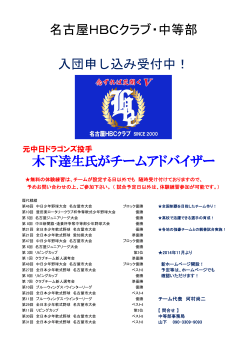 名古屋HBCクラブ・中等部 随時平成28年度生、体験練習 入団申し込み