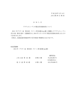 平成28年3月4日 JRA関 西 広 報 室 お 知 ら せ アクティビューティの