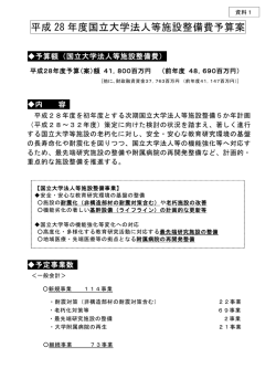 資料1 平成28年度国立大学法人等施設整備費予算案 （PDF:175KB）