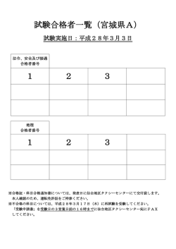 試験合格者一覧（宮城県A） - 仙台地区タクシーセンター