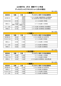 山水旅行社 2月分 最新チケット料金 ディスカウントビジネスチケット（2月3
