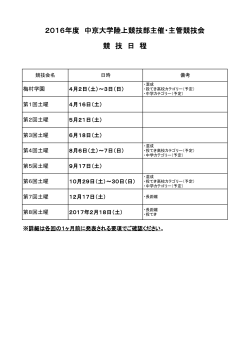 2016年度中京大学土曜競技会日程