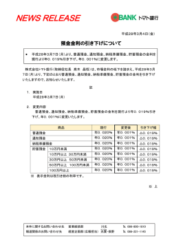 預金金利の引き下げについて