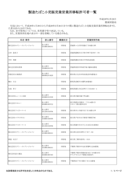 製造たばこ小売販売業営業所移転許可者一覧