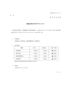 預金金利の引き下げについて