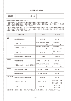 語学資格加点申告書作成等について 受験番号欄には、受付締切後に