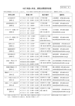 H27 年度 4 年生 研究分野見学日程