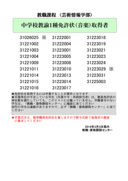 中学校教諭第1種免許状（音楽） （PDF）