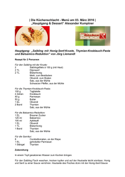 Saibling mit Honig-Senf-Kruste, Thymian-Knoblauch-Pasta
