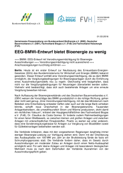 EEG-BMWi-Entwurf Entwurf bietet Bioenergie zu wenig zu wenig
