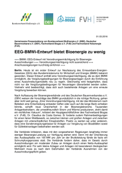 EEG-BMWi-Entwurf Entwurf bietet Bioenergie zu wenig zu wenig