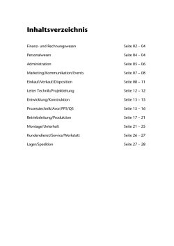 Inhaltsverzeichnis - Albisetti AG, Lyss