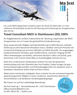 Travel Consultant MICE in Steinhausen (ZG) 100%