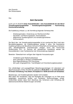 Stellenangebot Ausbildungsplatz Amt Zarrentin