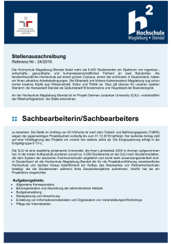 Sachbearbeiter/in im Projekt German Jordanian University (GJU)