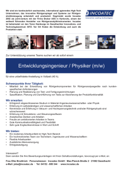 Entwicklungsingenieur / Physiker (m/w)