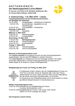 GOTTESDIENSTE der Seelsorgeeinheit Lorch