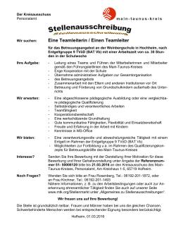 Eine Teamleiterin / Einen Teamleiter - Main-Taunus