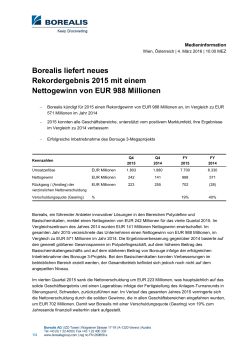 Borealis liefert neues Rekordergebnis 2015 mit einem Nettogewinn