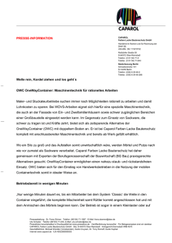 PRESSE-INFORMATION Welle rein, Kordel ziehen und los geht´s