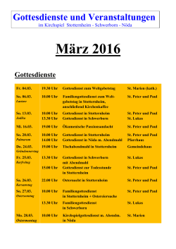 März 2016 Wöchentliche Veranstaltungen