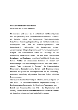 Intro: OASE erschliesst 2016 neue M&auml;rkte