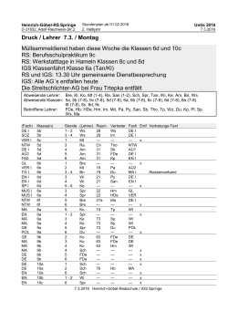 Druck / Lehrer 7.3. / Montag M&uuml;llsammeldienst haben diese Woche