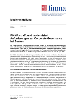 Medienmitteilung FINMA strafft und modernisiert Anforderungen zur