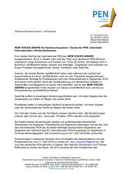 NEW VOICES AWARD für Nachwuchsautoren / Deutscher PEN