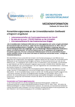 Konsolidierungsprozess an der Universitätsmedizin Greifswald