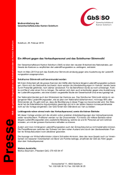 Medienmitteilung des GbS - Gewerkschaftsbund des Kantons
