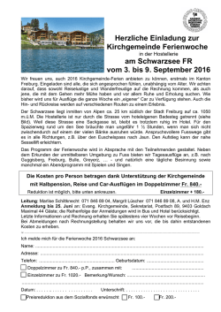Herzliche Einladung zur Kirchgemeinde Ferienwoche am