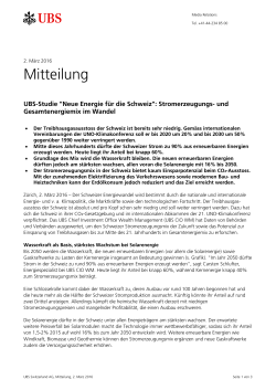 Medienmitteilung UBS-Studie «Neue Energie für die Schweiz