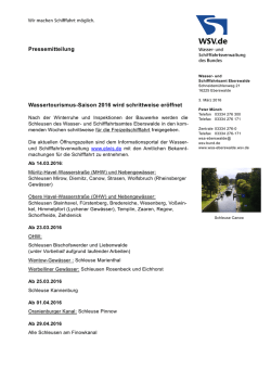 Wassertourismus-Saison 2016 wird schrittweise eröffnet