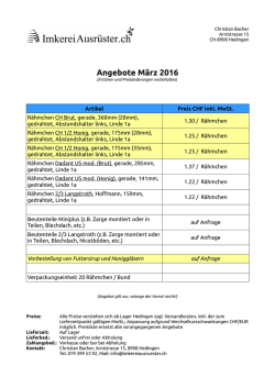 Angebote März 2016 - Imkereiausrüster Christian Bacher, Hedingen