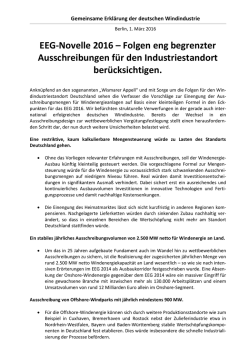 EEG-Novelle 2016 &ndash; Folgen eng begrenzter Ausschreibungen f&uuml;r