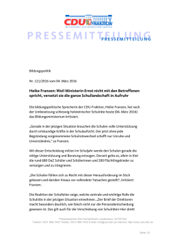 Heike Franzen: Weil Ministerin Ernst nicht mit den Betroffenen