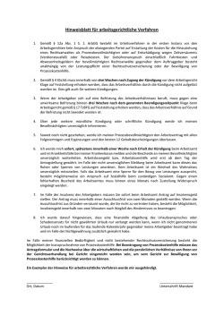 Hinweisblatt f&uuml;r arbeitsgerichtliche Verfahren